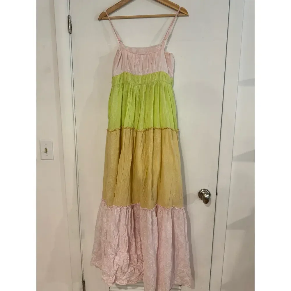 Ro's Garden Dress Anthropologie Tiered pastel floral 100% cotton maxi sun XS - Picture 5 of 13